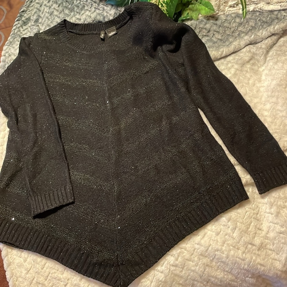 🖤 New Directions Asymmetrical Black shimmer sweater Beautiful in Size:L Like NEW
